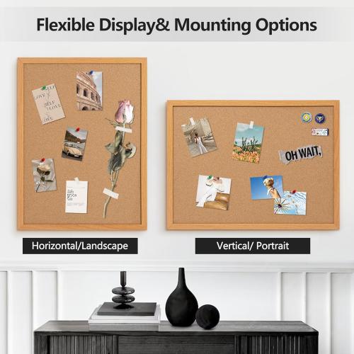 Board2by Cork Board Bulletin Board 18 x 24, Wood Framed Corkboards for Wall Decor, Hanging Office Message Board, Large Wall Mounted Notice Pin Board with 15 Push Pins for School, Home & Office