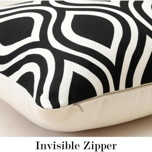 OTOSTAR Pack of 4 Outdoor Waterproof Throw Pillow Covers 18x18 Inch Decorative Outdoor Pillow Covers Garden Modern Black Geometric Cushion Cases for Patio Furniture Couch Ten Bench (Black)