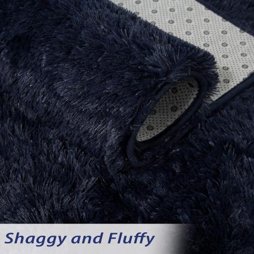 Runner Rug for Bedroom Living Room 2x6 Feet, Shag Fluffy Area Rugs Soft Plush Carpet Thick Long Fur Rug for Hallway Beside Kids Nursery Room Home Decor Mats, Dark Navy