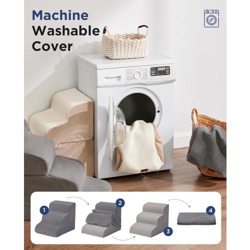 Beige Curved Dog Stairs Ramp for Small Dogs & Cats 17 H, 3-Step Dog Steps for Couch Sofa and Chair, Pet Stairs for Cats, Non-Slip Balanced Pet Steps