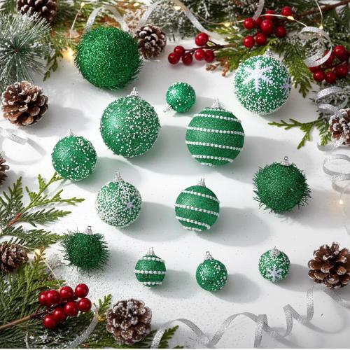 Color red and white 24 Pcs Glitter Christmas Tree Ornaments, Assorted Sizes Sequin Snowflake Shatterproof Christmas Ball Hanging Ornament Set for Xmas Holiday Party New Year Home Decorations