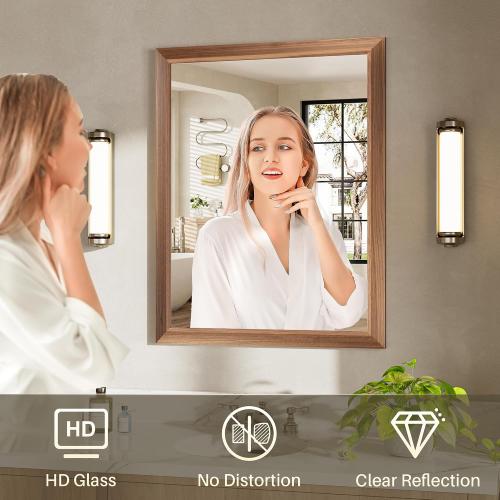 28x36 Inch Bathroom Mirror for Wall, Anti-Rust Walnut Wood Grain Metal Framed Bathroom Mirrors for Over Sink,Rectangler Mirrors for Bathroom Vanity, Farmhouse, Bedroom, Living Room, Entryway Decor