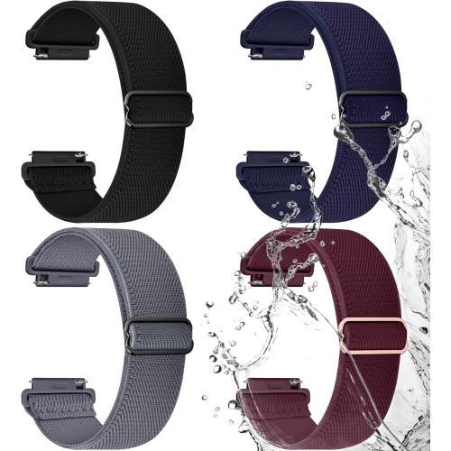 Fullmosa Water-resistant Quick Release Watch Bands 18mm 20mm 22mm 4 Pack Nylon Elastic Braided Watch Straps, Soft Adjustable Solo Loop Wristband for Women Men