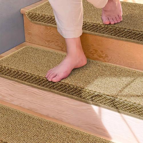 Bullnose Carpet Stair Treads, Non Slip Stair Treads for Wooden Steps Indoor, Stair Runner, Soft Stair Rugs, Edging Stair Protectors, Washable, 29.5x9.5x1.5 14pcs, Beige