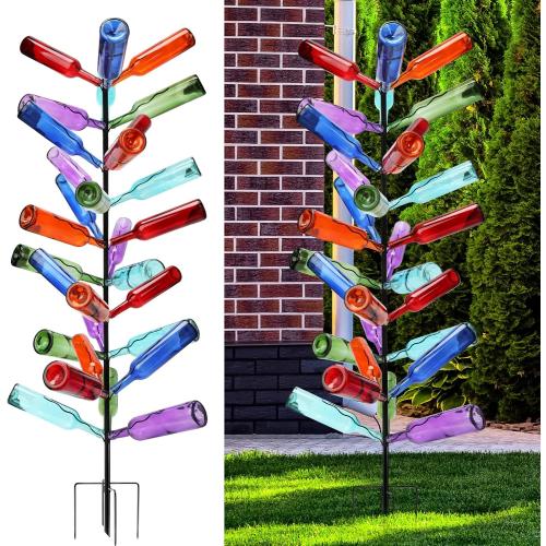 1 Pcs Tall Wine Bottle Tree 30 Wine Bottle Tree Outside 70.8 Inch Christmas Bush Colorful Holder Artificial Black Metal Trees Garden Decorative for Wedding Outdoor Decor