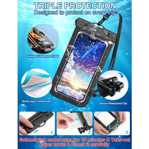 Famoby Up to 8.3 5 Pack Multicolor Universal Waterproof Phone Pouch, Phone Waterproof Case Dry Bag,Protection Level: IP68,Outdoor Sports for Apple iPhone,Samsung,and More,Black,Blue,Pink,Orange,Green