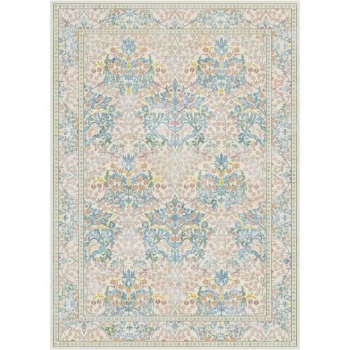 Lessymo Floral Living Room Rug 5x7 Area Rug, Vintage Forest Washable Rugs for Dining Room, Bedroom, Low Pile Non Slip Rubber Green Mat Indoor Boho Carpet for Large Entryway, Beige Brown