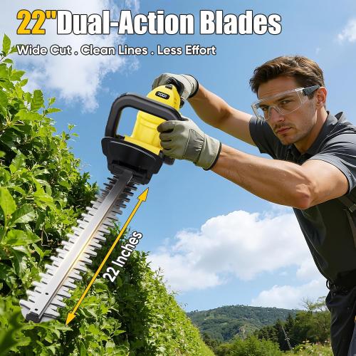 22'' Cordless Hedge Trimmer - 2x4.0AH Batteries & Charger, SK5 Dual-Action Blade Hedge Clippers Handheld, 180° Rotating Handle, 4.1Lbs Electric Hedge Trimmer for Yard/Garden