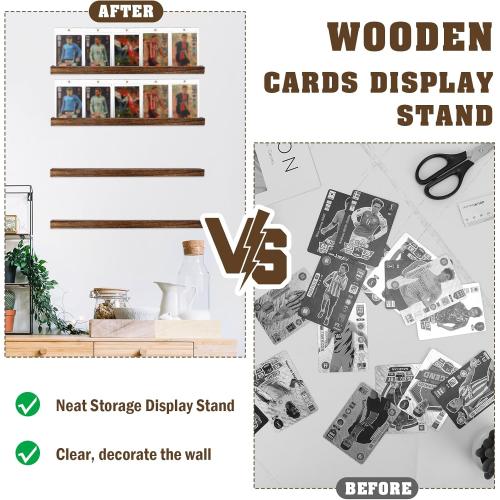 Sports Card Display Shelf For Wall Sports Card Stand Wood Baseball Card Display Frame Graded Trading Card Wall Display Graded Card Rack Holds 20 Trading Cards for Football Graded Card Collection