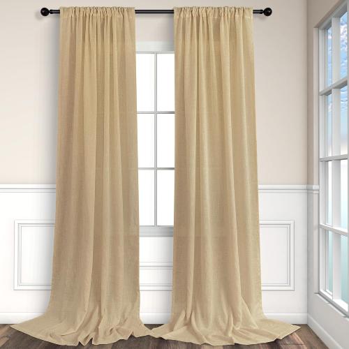Burlap Color Curtains 84 Inch Length for Living Room 2 Panels Back Tab Pocket Primitive Drapes Flax Linen Country Cotton Light Filtering Sheer Tan Brown Curtains for Bedroom Farmhouse Decor 7 FT Long