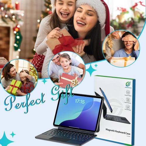 Jibrealg Magic Keyboard for iPad A16, Lightweight Keyboard Case for iPad 11th (A16 2025) & 10th Generation (2022), Ultra-Slim Smart Keyboard with Trackpad, 7 Colors Backlight, Black
