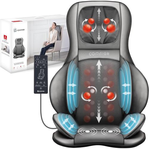 COMFIER Massager Chair with Heat, Shiatsu Neck Back Massager Portable with Compress & Rolling,Massage Chair Pad for Full Back,for Dad Mom Women Men