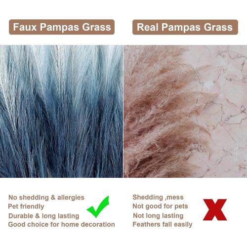 20Pcs Navy Blue Gradient and White Faux Pampas Grass Decor, 21.7 Pompas Grass Flower Arrangement and Vase Filler for Boho Home Wedding Decoration, Black