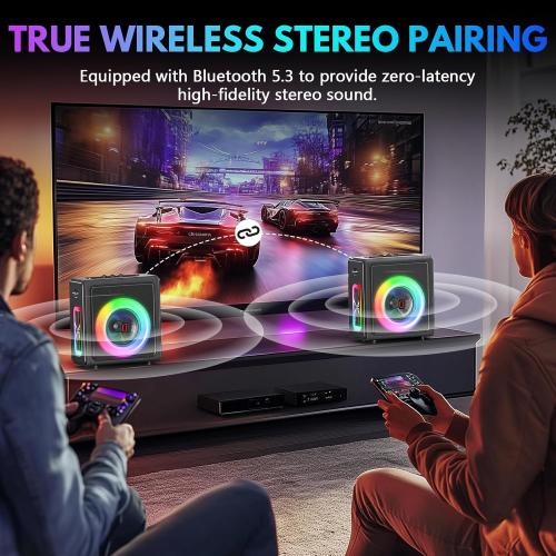 Karaoke Machine, Portable Bluetooth 5.3 Speaker with 2 Wireless Microphones for Adults, PA System with Pitch Correction & Echo Adjustment, Supports TWS/TF Card/USB/AUX/Live for Home Party (2MICS)
