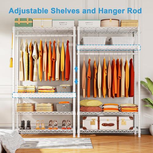 Ulif H4 Portable Closets, 4-Tier Metal Clothes Garment Rack for Bedroom and Cloakroom, Clothing Closet Storage and Organizer Wardrobe, 35.4 W x 14 D x 76.4 H, White