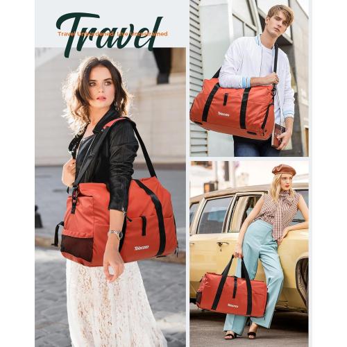 Tolaccea Gym Duffel Bag for Women, Travel Bags Foldable Sports Duffle with Shoe Compartment & Wet Pocket, Lightweight & Water-Resistant, Perfect for Workout, Weekender Overnight & Carry-On Expandable
