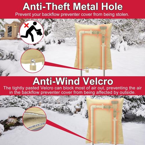 Backflow Preventer Cover Insulated Pouch, Sprinkler Covers with Aluminum Foil for Outside Pressure Vacuum Breaker Winter Water Well Pump Covers Insulated Backflow Cover Pipe Cover (16 Wx20 H, Beige)