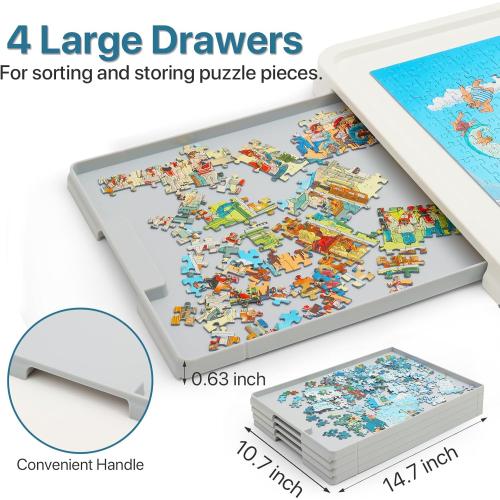 1500 Pieces Rotating Plastic Puzzle Board with Drawers and Cover, 35x27 Portable Spinning Jigsaw Puzzle Table for Adults, Upgraded Lazy Susan, Ideal Gift for Mum
