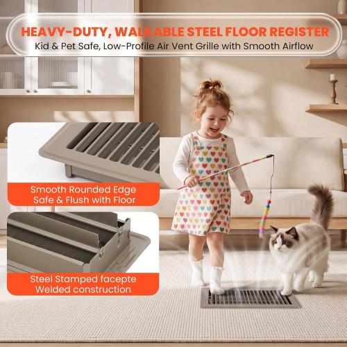 4x10 Floor Registers, 10 Pack Taupe Steel Floor Vent Covers