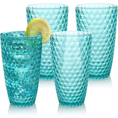 BELLAFORTE Shatterproof Tritan Plastic Tall Tumbler, Set of 4, 19oz - Laguna Beach Drinking Glasses - Unbreakable Tritan Drinking Glasses for Parties - BPA Free - Blue