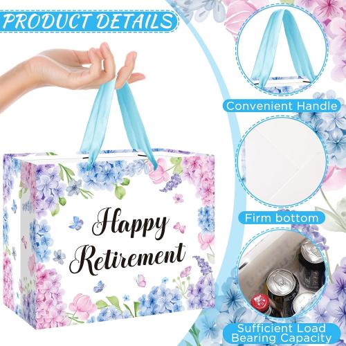 Happy Retirement Gift Bag for Women Blue Floral Retirement Gift Bag with Tissue Paper Greeting Card Hydrangea Retired Gifts for Happy Retirement Office Coworkers Farewell Going Away Party Decorations