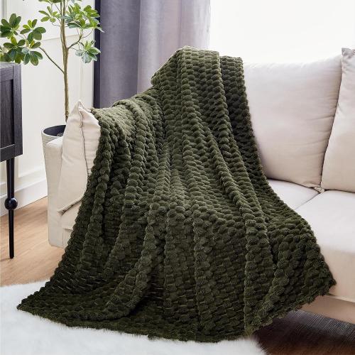 EXQ Home King Size Blanket for Bed or Couch - 3D Imitation Turtle Shell Jacquard Decorative Fleece Blankets - Cozy Soft Fuzzy Flannel Blanket Suitable for All Seasons(90×108,Dark Green)