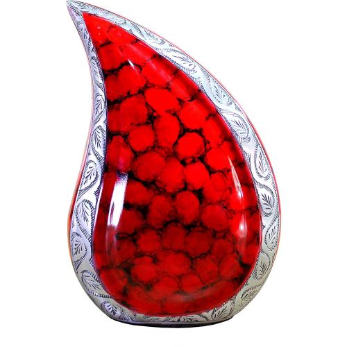 Color red eSplanade Teardrop Cremation Urn Memorial Container Jar Pot | Cremation urn | Metal urn | Burial urn (Fiery Red)