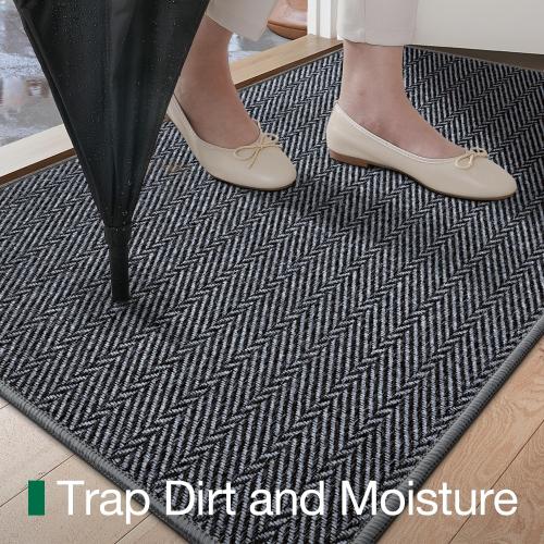 LUMI Ultra Thin Indoor Door Mat for Entrance 36x56, Non Slip Entryway Mat, Low Profile Doormat, Unique Herringbone Design Carpet for Inside, Patio, Porch, Medium Gray