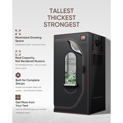 THE Growing 2x2 Grow Tent, Reflective Mylar Indoor Plant Growing Room | 600D heavy duty canvas with diamond mylar lining. Robust 16mm steel frame features tool-free quick click-lock fast setup.