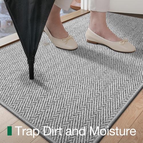 LUMI Ultra Thin Indoor Door Mat for Entrance 48x72, Non Slip Entryway Mat, Low Profile Doormat, Unique Herringbone Design Carpet for Inside, Patio, Porch, Gray