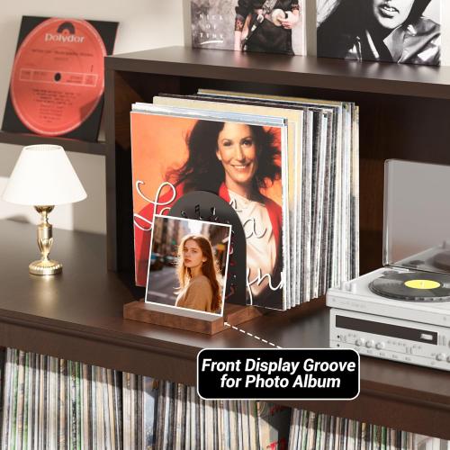 Vinyl Record Storage, Record Holder for 70-100 LP, Solid Pine Wood Vinyl Holder Record Stand, Sturdy Organizer Display Shelf for Collectibles, Album Covers, Magazine File, Books, Picture Ledge, Decor