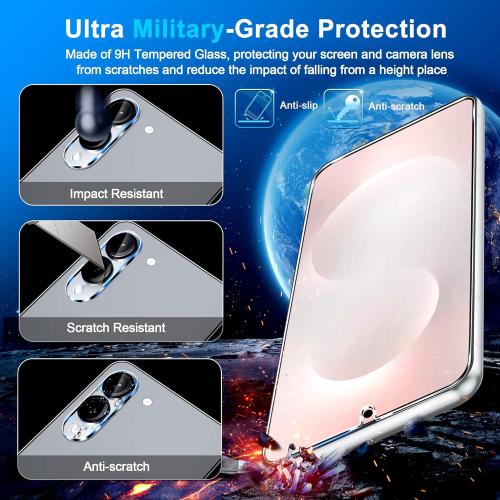 3 Pack for Samsung Galaxy S25 Edge Screen Protector Tempered Glass   3 Pack Camera Lens Protector, Military Grade Shatterproof, 9H Hardness, Fingerprint Unlock, Case Friendly 6.7 Inch