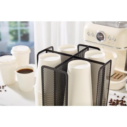 Annova Paper/Plastic Cup and Lid Holder Plastic Storage Organizer, 360°Rotating Coffee Mup Dispenser with 4 Compartments, Multifunctional Storage Rack for Home, Office, Bar, Coffee Shop (Black)