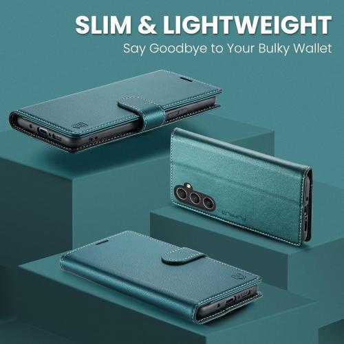 Wallet Case for Samsung Galaxy A35, RFID Blocking Credit Card Holder, PU Leather Folio Flip Kickstand Protective Shockproof Cover for Galaxy A35 (Blue-Green)