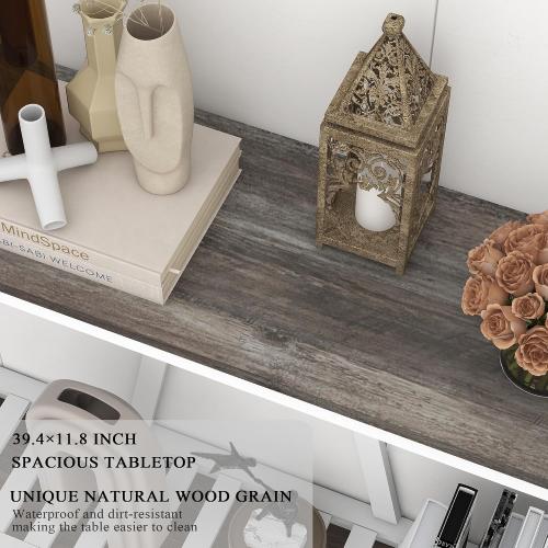 Farmhouse Console Table for Entryway, 39.3 Inch Sofa Table with Storage Shelf, Hallway Table, Narrow Behind Couch Table for Foyer, Living Room，Oak Grey