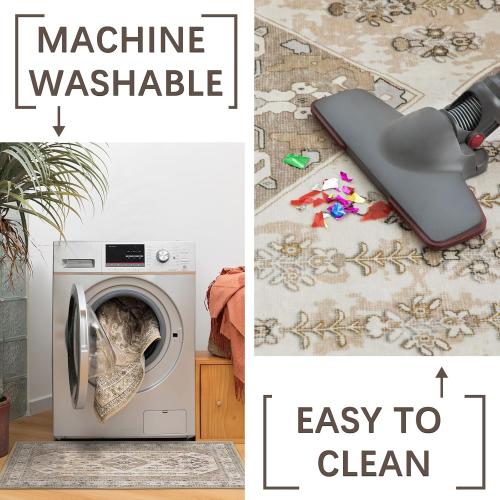 Rineflo-9'x12' Area Rugs,Machine Washable Rug for Living Room Dinner Room Bedroom,Bohemian Style Soft Non Slip Rug Carpet,Oriental Vintage Low Pile Large Area Rug(Brown, 9'x12')