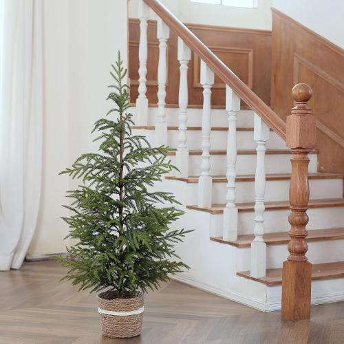 4ft Christmas Norfolk Pine Tree Artificial Christmas Tree Faux Potted Plants for Front Porch Christmas Indoor Outdoor Decor