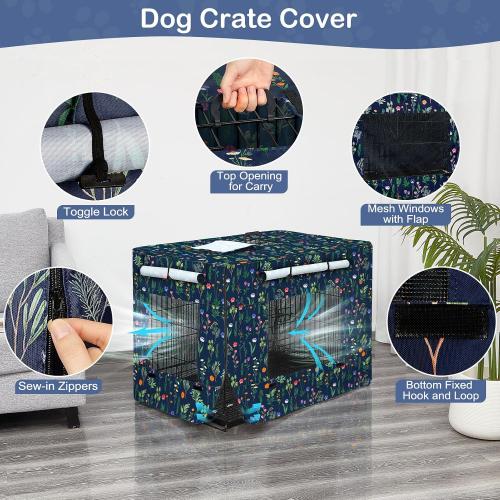 Bienbee Dog Crate Cover, 36 inches Windproof Crate Covers for Dog Cages Breathable Dog Kennel Cover Double Sided Zipper Dog Cage Cover for Wire Dog Cage Indoor Outdoor Protection