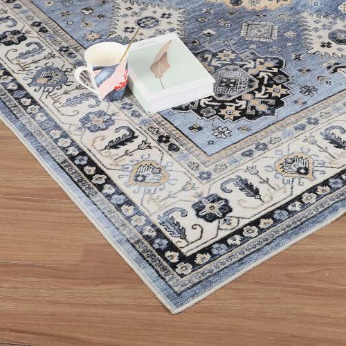 Dripex Vintage Washable Area Rug - 5x8 Distressed Rugs for Living Room Bedroom Oriental Medallion Floral Print Carpet Low-Pile Indoor Soft Non-Slip Accent Rug Farmhouse Office Home Decor
