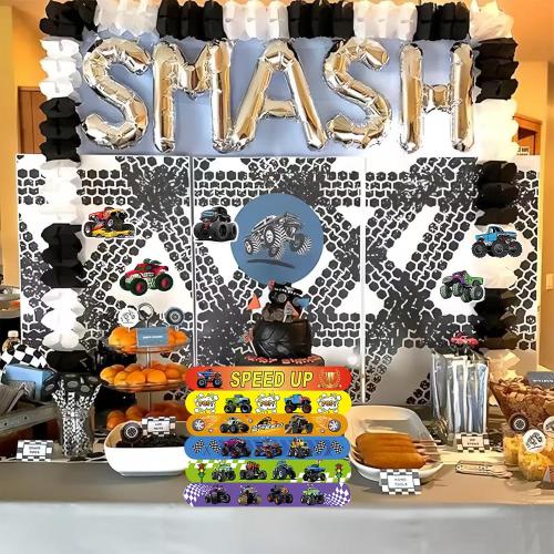 CZWXOXO 74Pcs Monster Car Theme Favors Contain 24 Pcs Slap Bracelets 50Pcs Stickers,Monster Car Theme Birthday Party Decorations,Classroom Rewards Supplies.