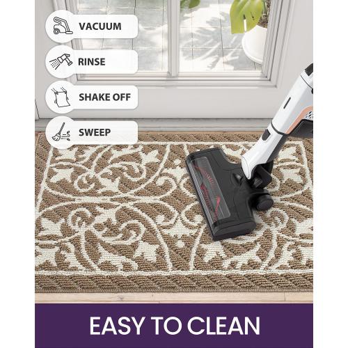 DEXI Front Door Mat Entryway, Inside Welcome Entrance Doormat Low Profile Thin, Non Slip Washable Entry Mats for House Floor Dirt Trapper, 24x36, Brown