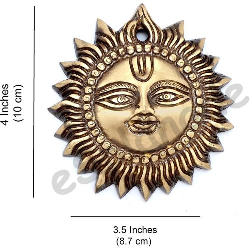 eSplanade 4 Brass Sun God Smiling Surya Bhagwaan Idol Statue Sculpture Wall Hanging