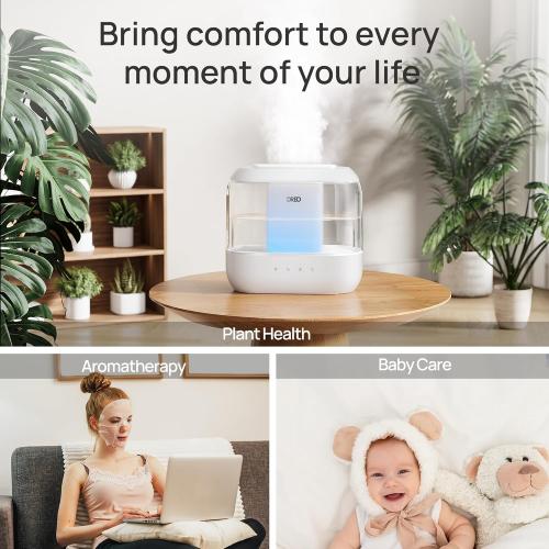 Dreo Humidifiers for Bedroom, 4L Top Fill for Large Room, 36H Runtime, 28 dB Quiet Supersized Cool Mist Air Humidifier for Baby Nursery, Plants, Indoor, Night Light, Easy to Clean & Fill, White