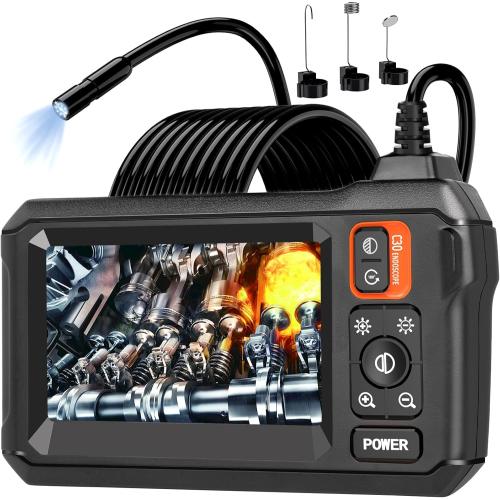 Endoscope Camera with Light, Borescope Camera with 4.3 IPS Screen, 1920P HD with 8 LED Lights, 16.4FT Semi-Rigid Cord Bore Scope, Gadgets for Men & Tools for Men