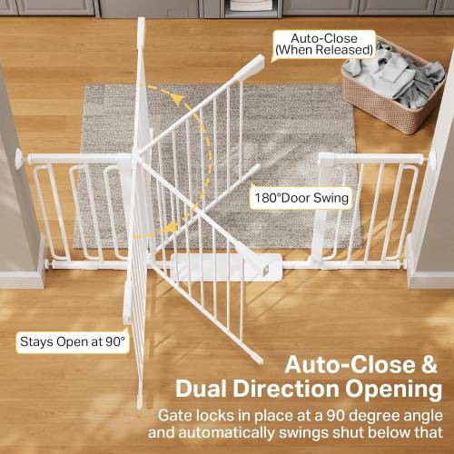 Cumbor 36.6-59 Extra Wide Baby Gate for Stairs, Pressure Mounted Dog Gate for Doorways, Auto-Close Easy Walk Through Safety Child Gate for Kids Toddler, Tall Pet Gates Indoor, White