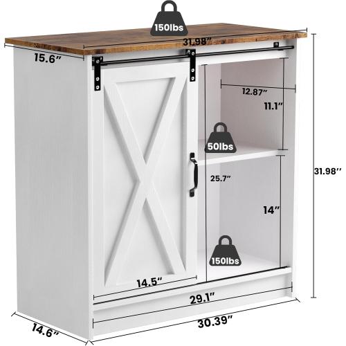 Farmhouse Coffee Bar Cabinet with Sliding Barn Door | Coffee Bar Table, Kitchern Coffee Bar with Adjustable Shelves for Dining Room, Living Room