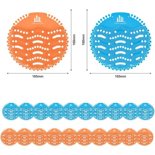 Urinal Cakes Screen Mats Deodorizer/Odor Eliminator, Air Freshener With Splash Guard - Essential School, Office, Restaurants Restroom Cleaning Supplies - 20 Pack (10 Ocean Blue   10 Tangerine Orange)