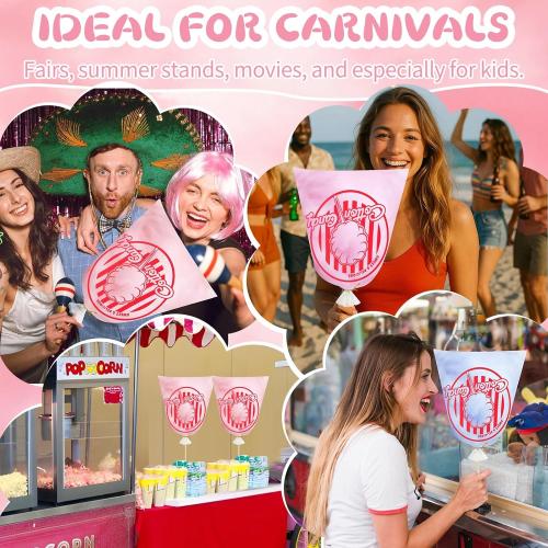 woric  Cotton Candy Bags with Ties 11.8 x 17.7 Inch Clear Cotton Candy Bags with Print for Carnivals Party and Kitchen