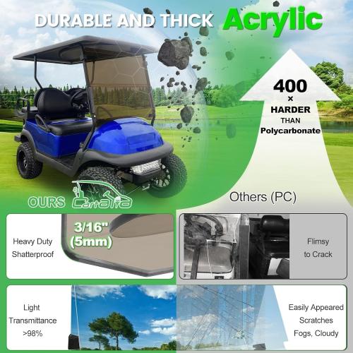 Golf Cart Foldable Windshield 3/16 (5MM) Thicken Only Fits Club Car Precedent 2004 , Tempo 2017 , Onward 2017 , 1×1 Struts Rail Front Folding Acrylic Windshield Replacement - Tinted