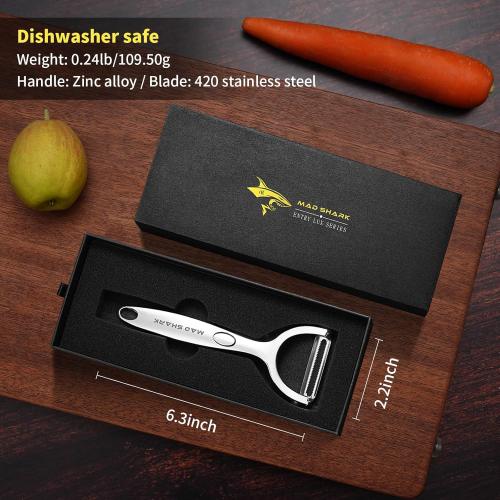 MAD SHARK Ultra Sharp Vegetable Peelers for Kitchen 10 Years No Rust Stainless Steel Serrated Potato Peeler Easy to Use Y Peeler with Durable Non-Slip Ergonomic Grips for Carrots, Fruits, Veggie